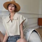 Sleeveless Plain Cropped Polo-shirt As Figure - One Size