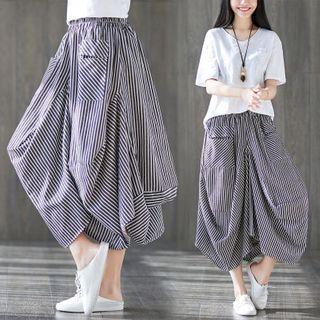 Striped Cropped Harem Pants Stripes - White & Dark Gray - One Size