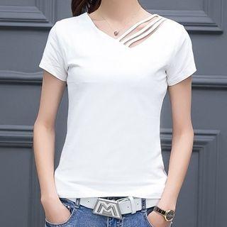 Lattice Short-sleeve V-neck T-shirt