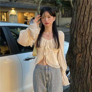 Bell-sleeve Chiffon Cropped Blouse White - One Size