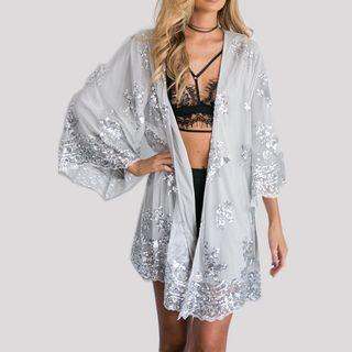 Sequined Bell-sleeve Mesh Jacket