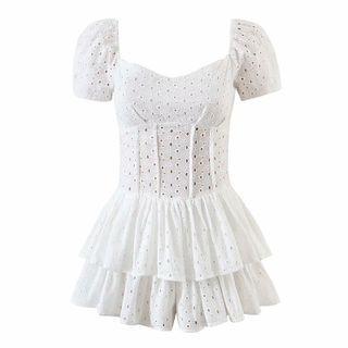 Short-sleeve Eyelet Layered Romper