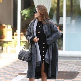 Single-breasted Wool Blend Coat Dark Gray - One Size