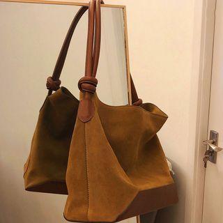 Faux Suede Tote Bag Brown - One Size