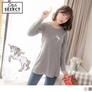 Unicorn Embroidered Long Sleeve T-shirt