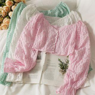Embossed Wide-neck Crop Shirt