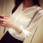 3/4-sleeve Stand-collar Blouse