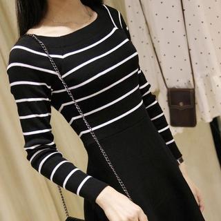 Striped A-line Knit Dress