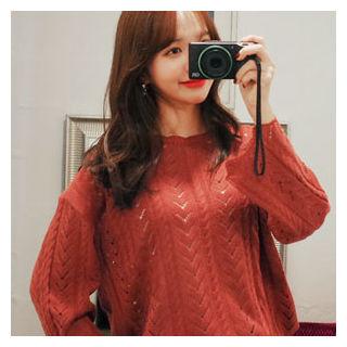 Scallop-neckline Pointelle-knit Top