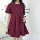 Short-sleeved Pleated A-line Dress