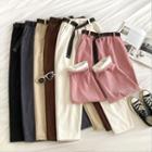 Plain High-waist Fleece Straight-cut Pants With Belt