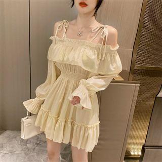Ruffle Long-sleeve Dress As Figure - One Size