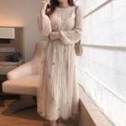 Long-sleeve Midi Cable-knit Dress / Sequined Midi Overall Dress / Set