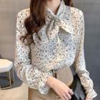 Long-sleeve Printed Buttoned Chiffon Top