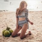 Set: Patterned Cover-up + Strappy Swim Top + Swim Shorts