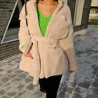 Faux-shearling Jacket With Sash