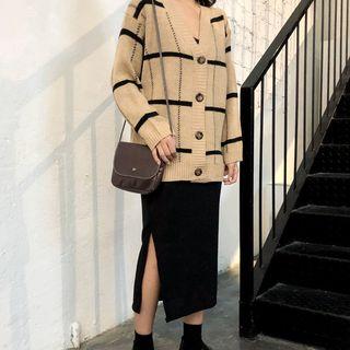 Spaghetti-strap Midi Dress / Check Cardigan