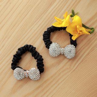 Bow-rhinestone Scrunchy Hair Tie