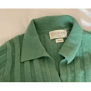 [dearest] Open-placket Rib-knit Top (green) One Size
