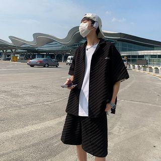 Set : Plaid Oversize Shirt + High-waist Wide Leg Shorts