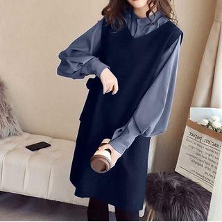 Set: Long Vest + Plain Shirt
