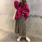 Long-sleeve Plain Sweatshirt / Floral Skirt