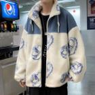 Two Tone Printed Fleece Zip Jacket