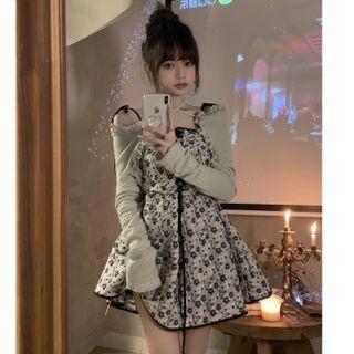Spaghetti Strap Floral Midi A-line Dress / Shrug