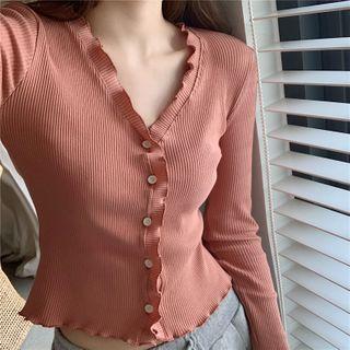 Plain V-neck Cardigan Pink - One Size
