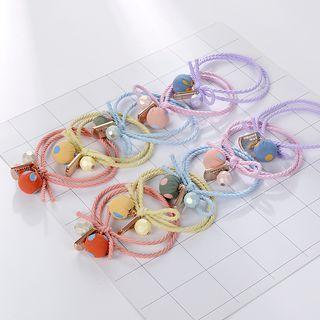 Set Of 10: Fabric Bead Knot Hair Tie (various Designs) Set Of 10 - Tangerine & Light Green & Light Blue - One Size