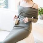 Cold-shoulder Ribbed Knit Sheath Dress