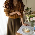 Rosette Waffle-knit Cardigan Light Brown - One Size