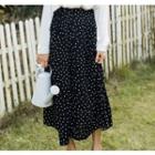 Dotted A-line Midi Chiffon Skirt Black - One Size