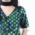 Sequined Slim-fit Short-sleeve Top