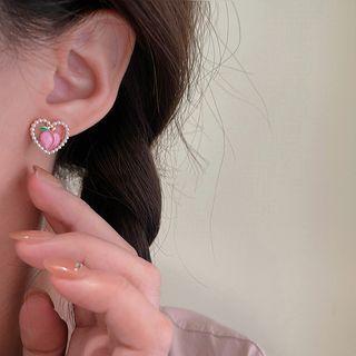 Heart Peach Faux Pearl Alloy Earring 1 Pair - Silver Stud - Pink - One Size