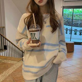 Striped V-neck Sweater Off-white - One Size