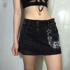Star Embroidered Denim Mini A-line Skirt