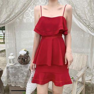 Spaghetti-strap Ruffle Trim Dress