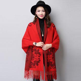 Printed Fringed Long Cardigan