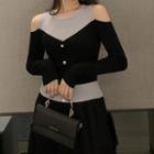 Cold-shoulder Paneled Knit Top Black - One Size