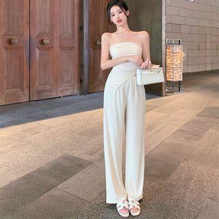 Plain Tube Top / High-waist Plain Straight-cut Pants