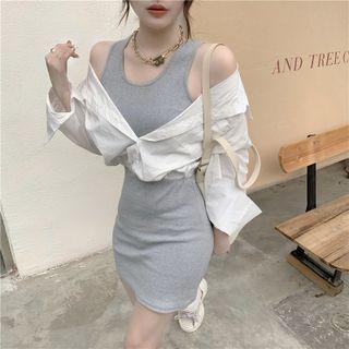 Mock Two-piece Cold-shoulder Bodycon Dress