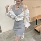 Mock Two-piece Cold-shoulder Bodycon Dress