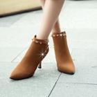 Studded High-heel Pointy-toe Ankle Boots