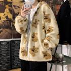 Bear Embroidered Shearling Hooded Jacket