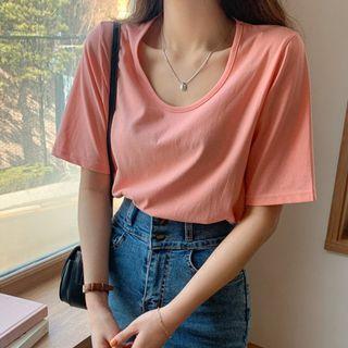 Colored V-neck Cotton T-shirt
