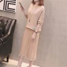 Set: Plain Sweater + Lace Hem Knit Skirt