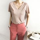 Plunge-neck Cotton T-shirt
