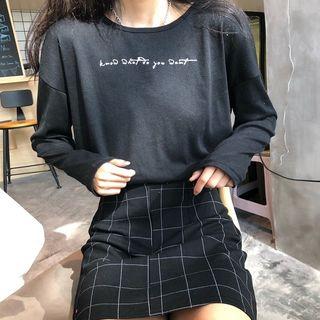 Lettering Print Long-sleeve Loose-fit Top