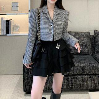Houndstooth Button-up Jacket / Wide Leg Shorts